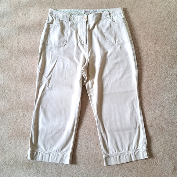 Northern Reflections Cropped Pant Women's Size 14 Beige Wide Leg Capri Cotton - Picture 1 of 12